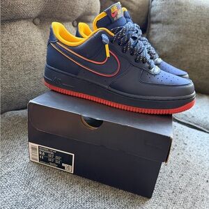 Nike Men's Air Force1 Dark Blue and Red Sneakers